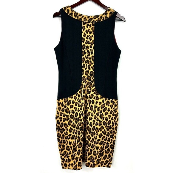 MD NY Women Sz 12 Dress Sleeveless Sheath Bodycon Leopard Print Black Side Panel - Picture 5 of 12